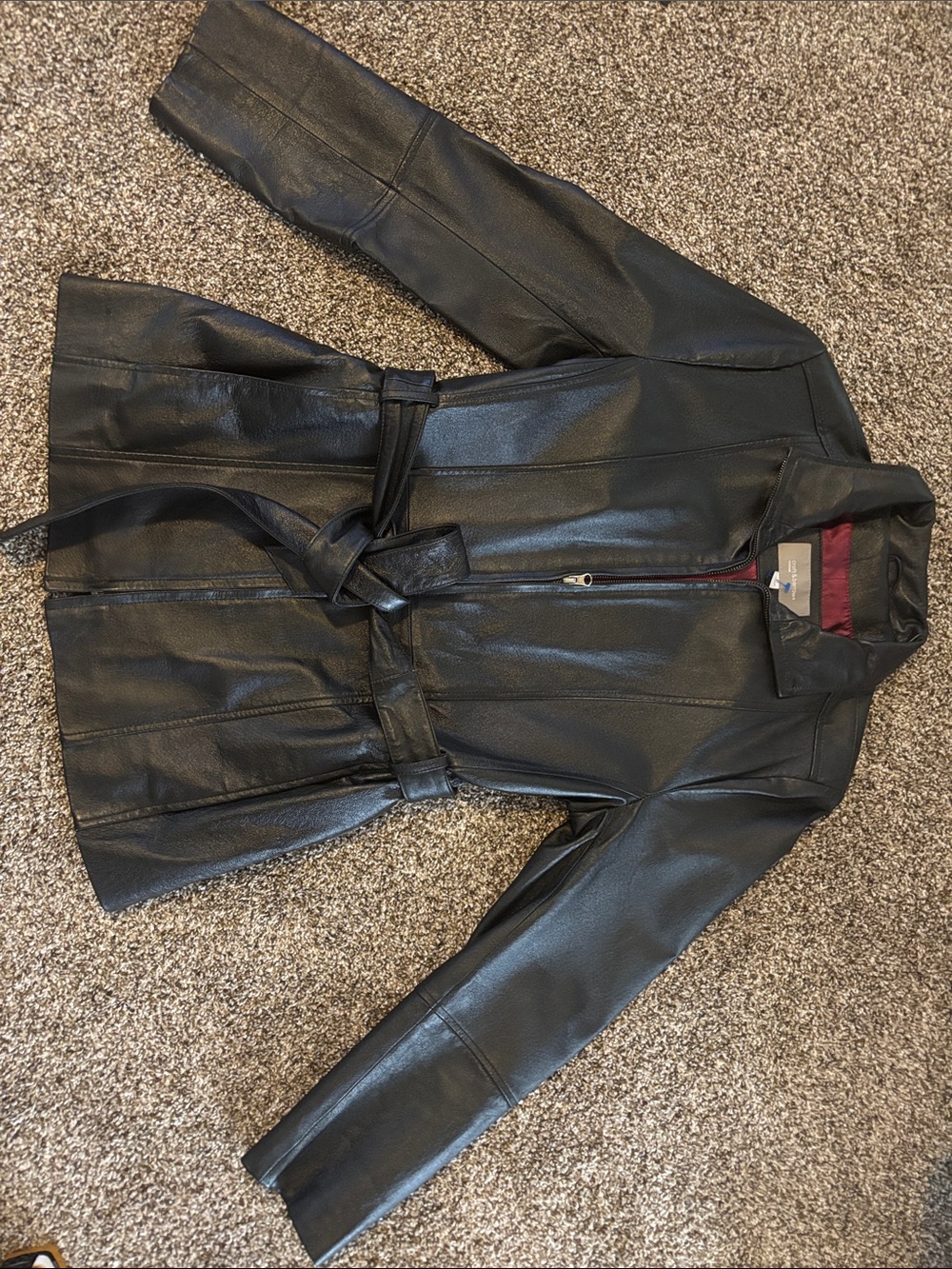 croft & barrow Black Faux Leather Belted Jacket